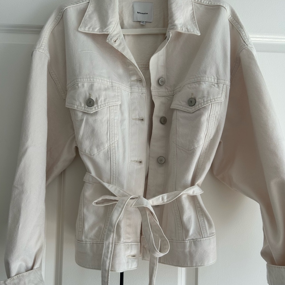 Reformation Cream Tie-Waist Denim Jacket